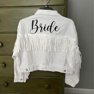 Embroidered Bride Cropped Denim Jacket